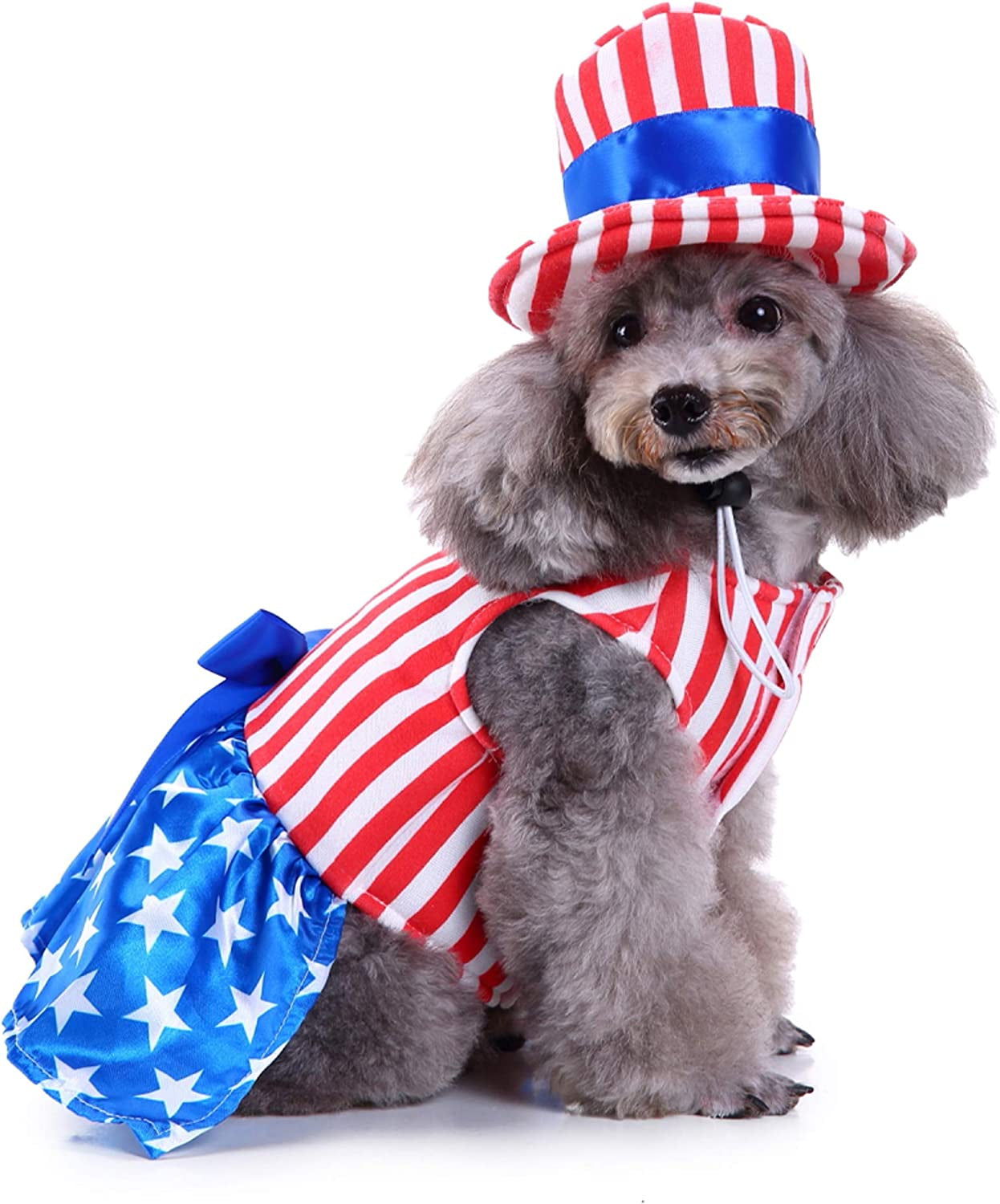 Dog Cat 4Th of July Costumes, American Flag Patriotic Independence Day Pet Cosplay Dress Clothes Apparel with Hat (XL)