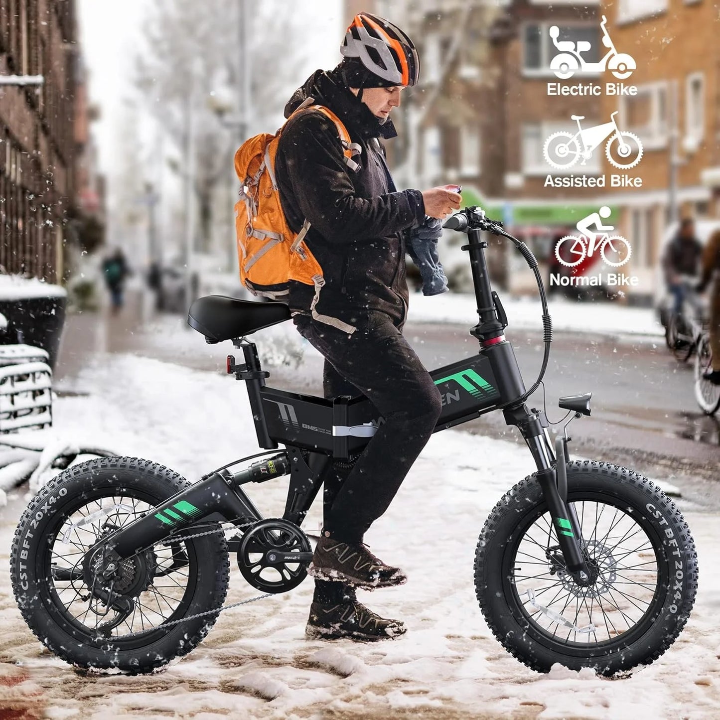 20"X4.0 Fat Tire Electric Bike for Adults, 500W Foldable Electric Bicycle with 48V 10Ah Built-In Battery, Shimano 7 Speed, Dual Shock Absorber