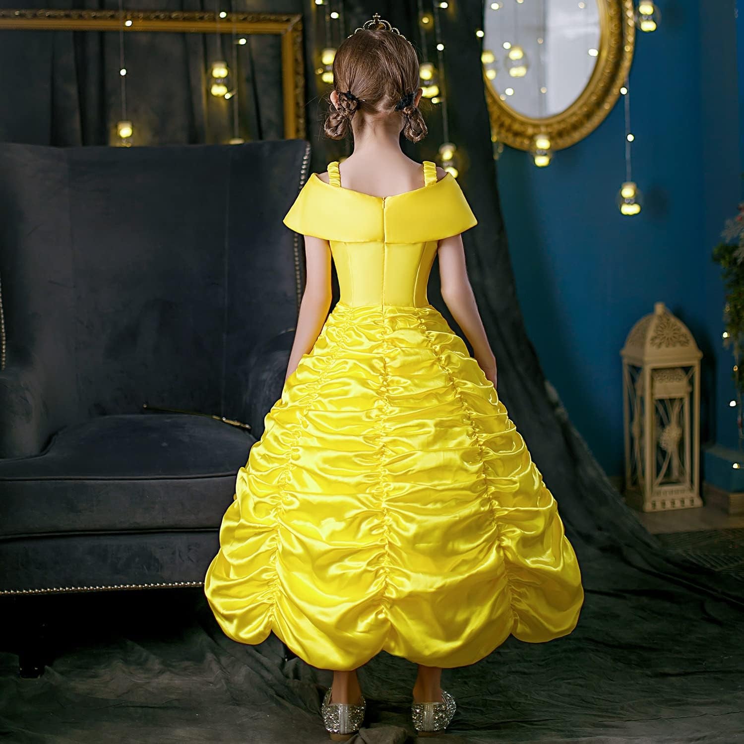 Princess Dresses for Girls Halloween Costumes Princess Costume for Girls Kids Yellow 3-10 Years