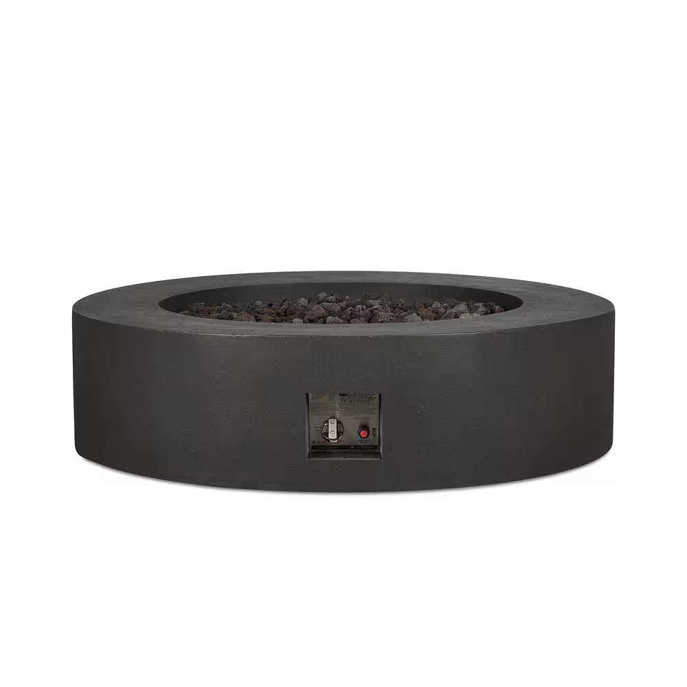 Brookhurst 43 In. W X 13 In. H round Outdoor GFRC Liquid Propane Fire Pit in Carbon with Lava Rocks