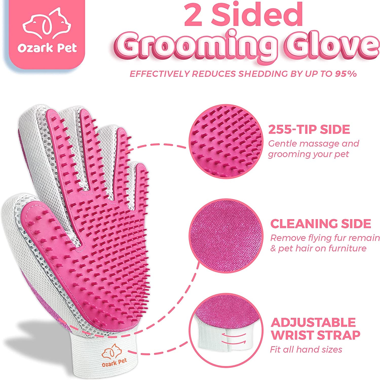 Dog & Cat Brush-Deshedding Brush, Dematting Tools, Shedding Brush Glove, Reduces Shedding up to 95%, for Short to Long Hair, Small to Medium Breeds, Pink