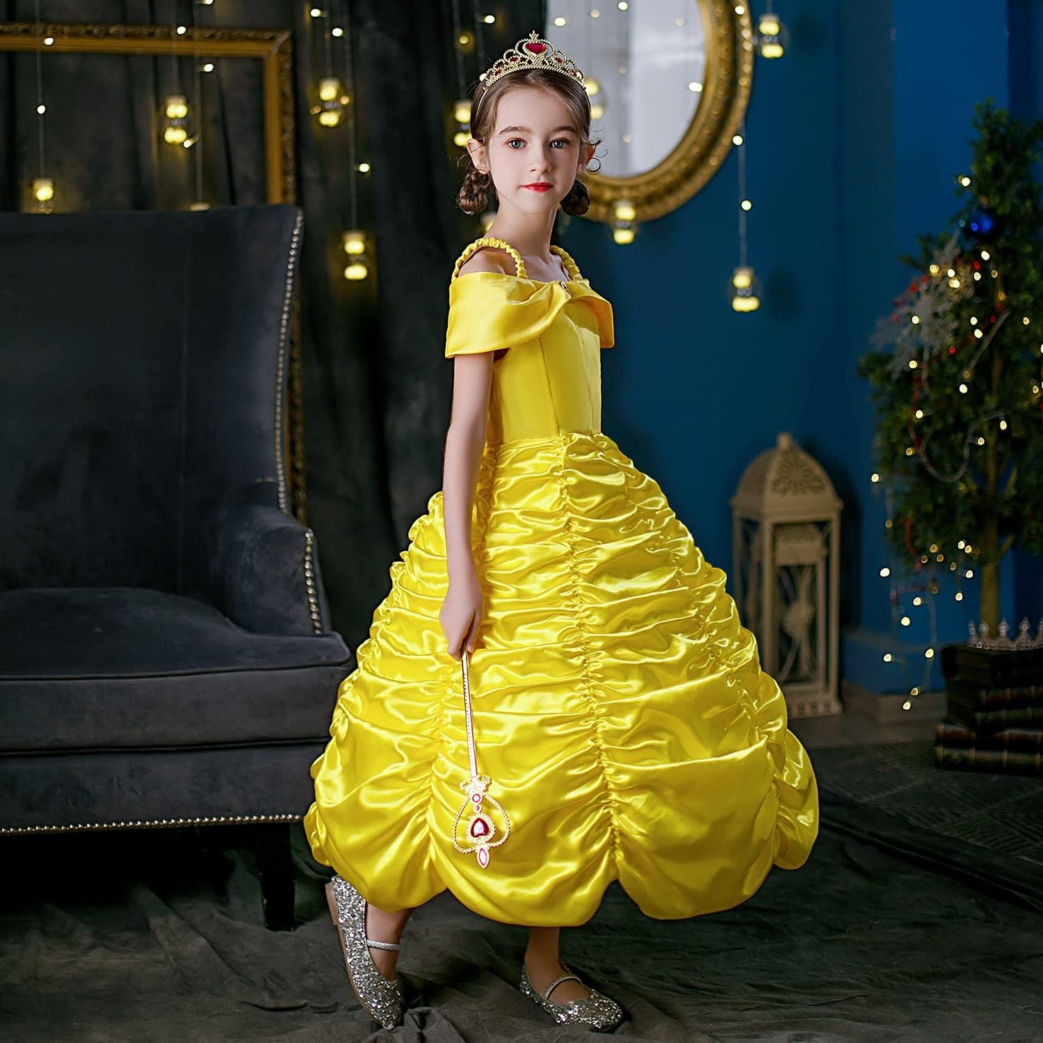 Princess Dresses for Girls Halloween Costumes Princess Costume for Girls Kids Yellow 3-10 Years