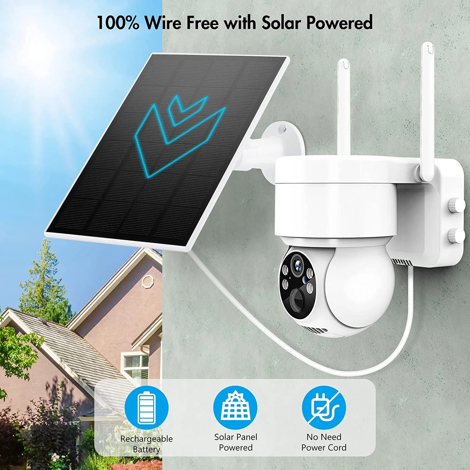 LUCKWOLF Outdoor Security Camera Wireless Wifi, 2K Color Night Vision, Solar Outdoor Security Camera