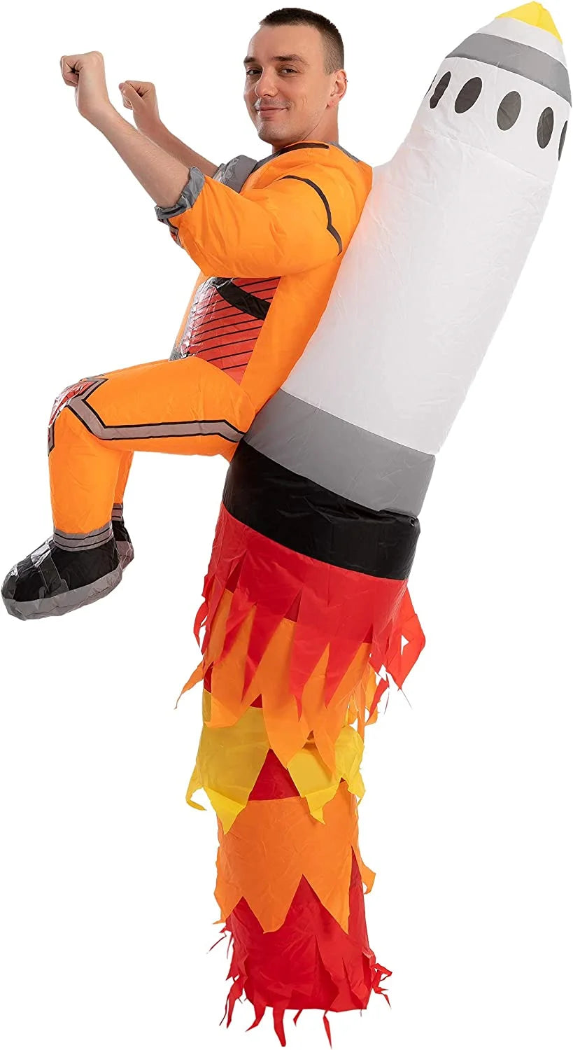 Inflatable Astronaut Costume for Adult, Unisex Yellow Astronaut Costume with Rockets Inflatable Costume, Inflatable Halloween Costumes, Rockets Costume