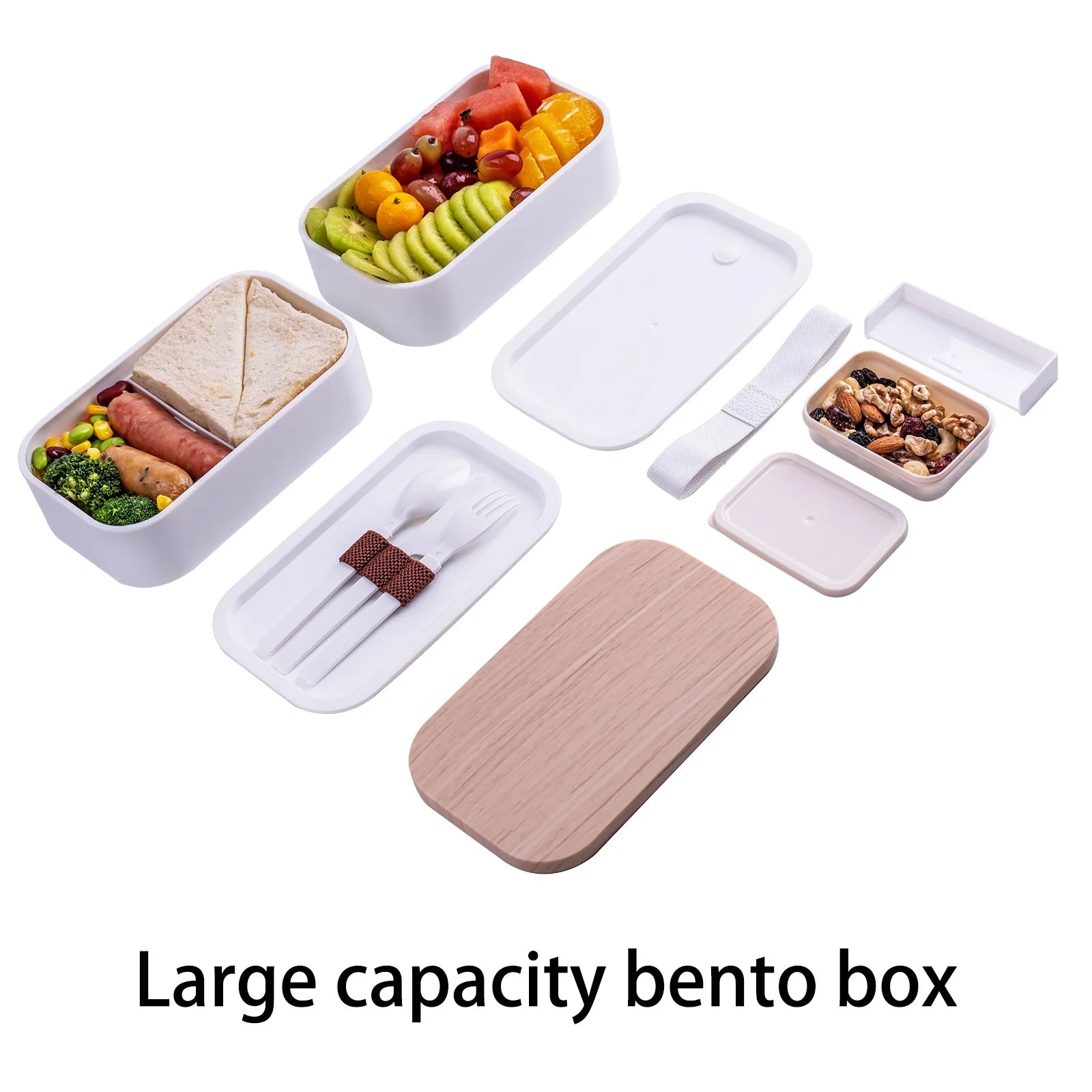 Bento Box ,2 Layer Lunch Box , Leak-Proof, Includes Sauce Container, Divider,Lunch Bag ，Cutlery & Chopsticks, 54Oz Japanese Bento Box for Adults, Microwave-& Dishwasher-Safe. （White）