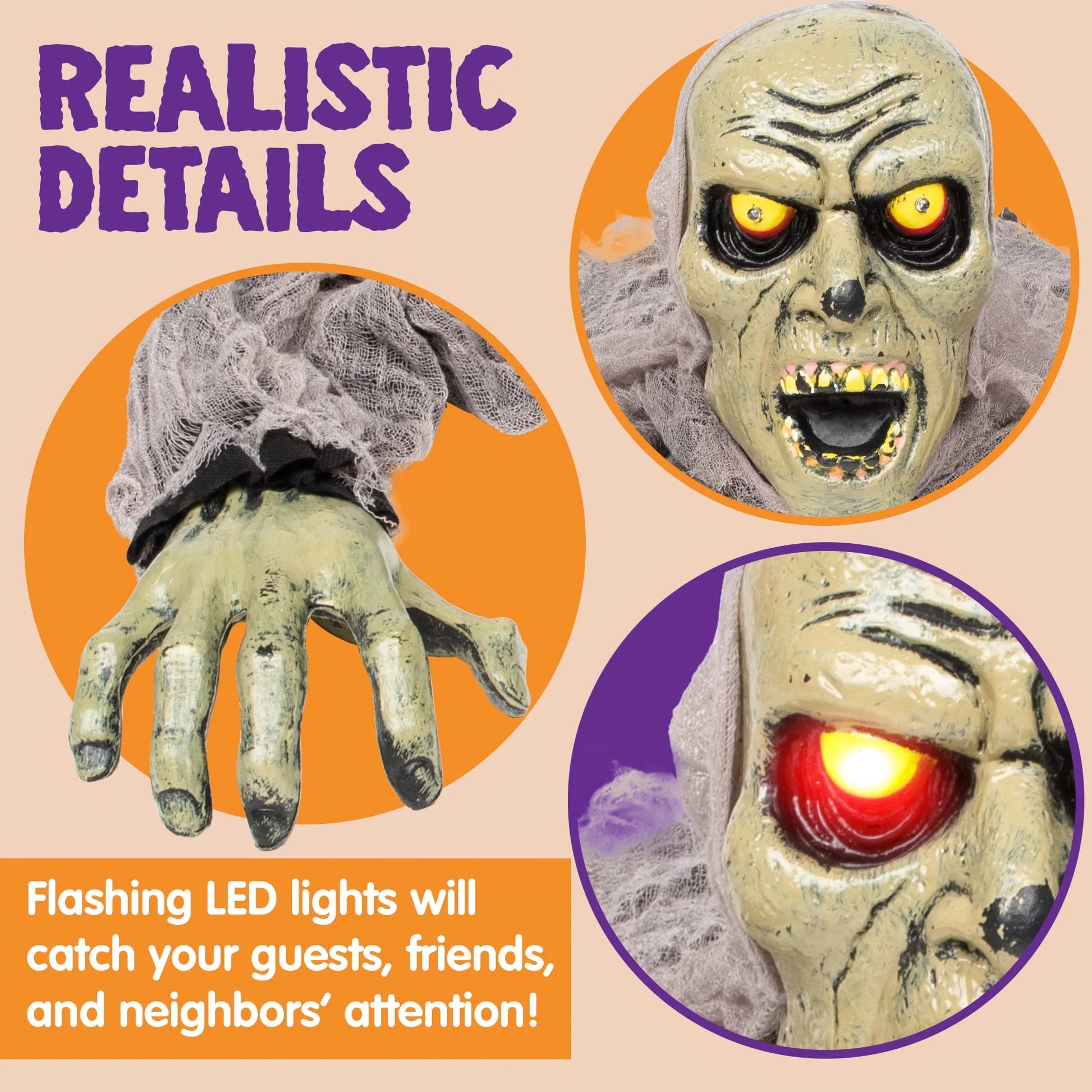 Halloween Decor Groundbreaker Zombie with Sound and Flashing Eyes for Halloween Yard Garden Outdoor Indoor Decorations