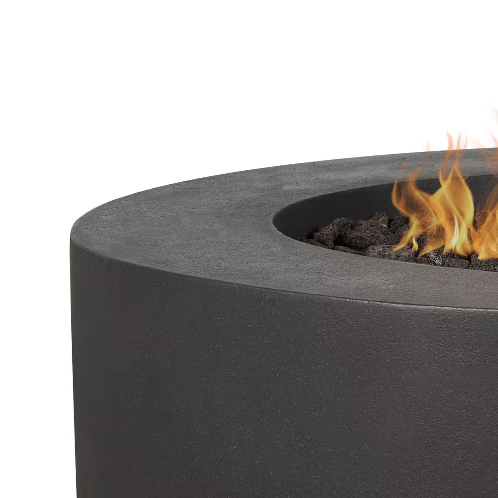 Brookhurst 43 In. W X 13 In. H round Outdoor GFRC Liquid Propane Fire Pit in Carbon with Lava Rocks