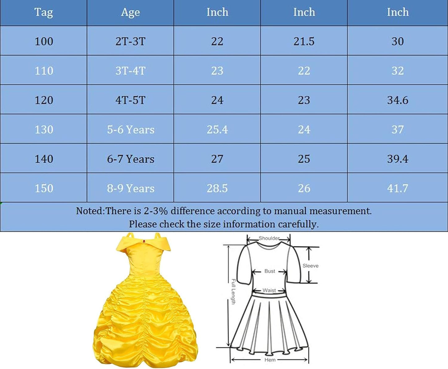 Princess Dresses for Girls Halloween Costumes Princess Costume for Girls Kids Yellow 3-10 Years