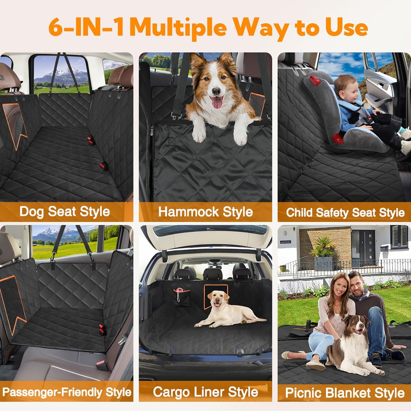 Dog Car Seat Cover for Back Seat,Waterproof Hammock with Mesh Window, Anti-Scratch Nonslip Car Seat Protector for Dogs, 600D Heavy Duty Dog Seat Cover for Cars Trucks and Suvs