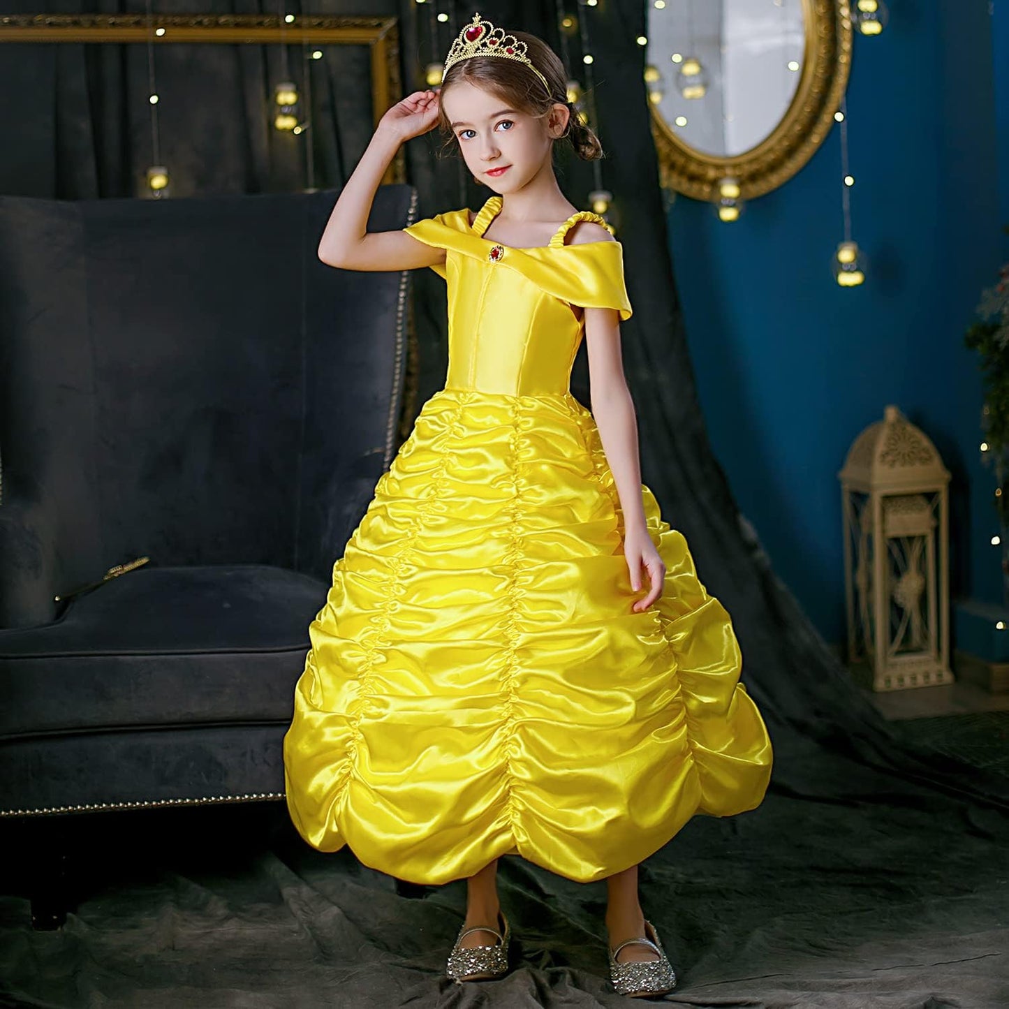 Princess Dresses for Girls Halloween Costumes Princess Costume for Girls Kids Yellow 3-10 Years