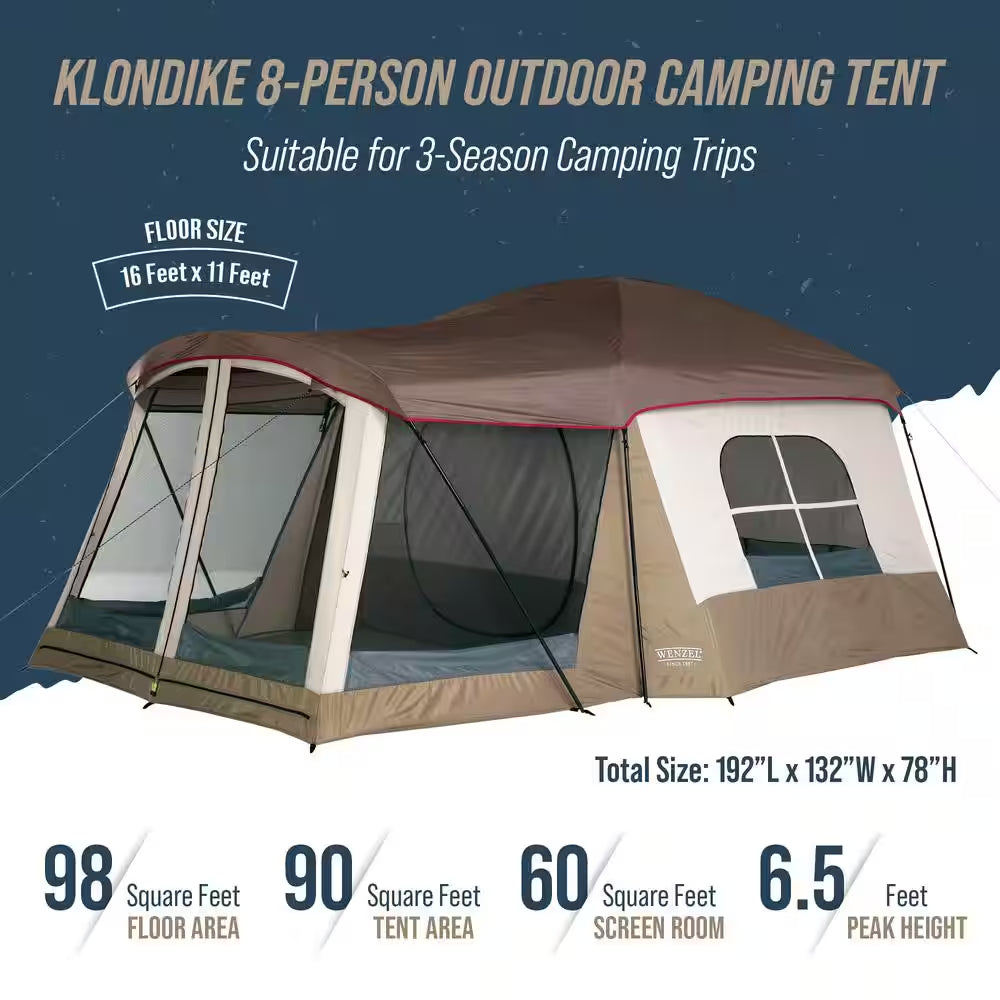 Klondike 16 Ft. X 11 Ft. Large 8-Person Screen Room Outdoor Camping Tent in Brown