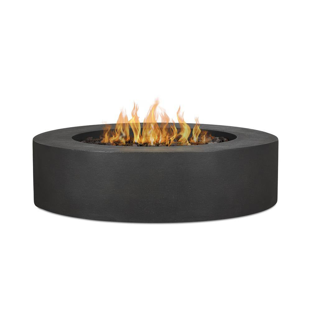 Brookhurst 43 In. W X 13 In. H round Outdoor GFRC Liquid Propane Fire Pit in Carbon with Lava Rocks