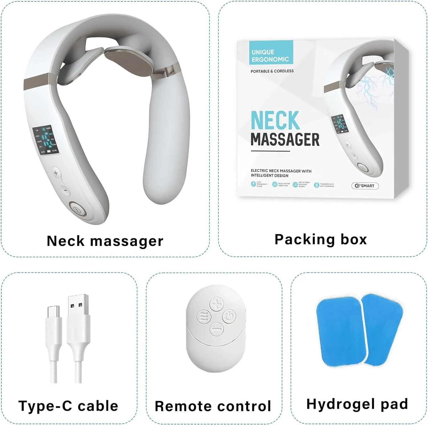 Neck Massager with Heat, Intelligent Electric Neck Massagers for Deep Tissue, Portable & Cordless Heated Neck & Shoulder Massagerr, for Reduce Fatigue, with 10 Modes & 16 Levels, Gift for Women Men